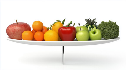 3D-Rendered Fruits and Vegetables on a White Plate, Balanced Diet Plate