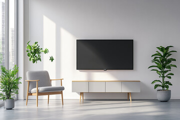 Smart TV mockup ,black display, with white background