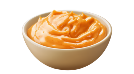  Bowl of sriracha mayo dip sauce isolated on white background.