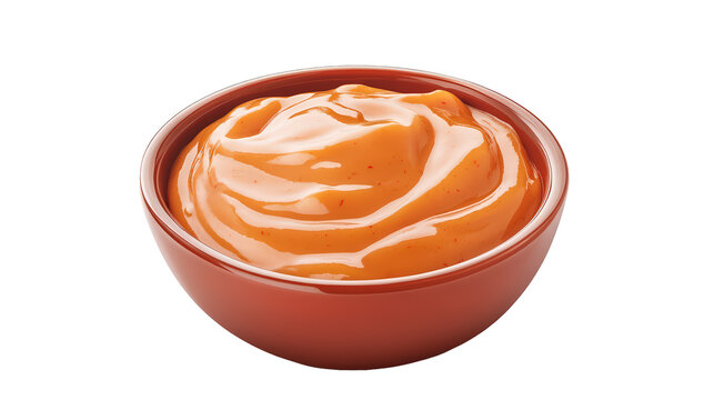  Bowl of sriracha mayo dip sauce isolated on white background.