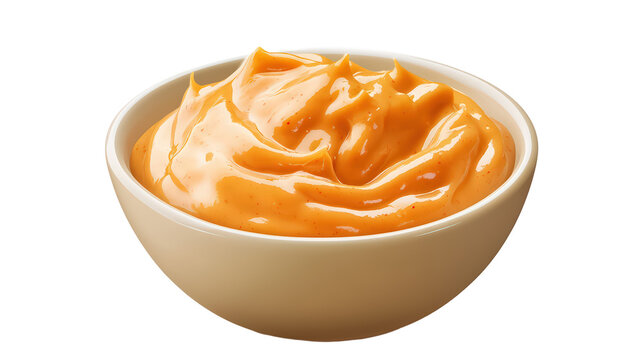  Bowl of sriracha mayo dip sauce isolated on white background.