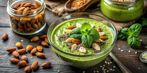 Nutritious Matcha Overnight Oats with Almond Milk and Chia Seeds for a Healthy Breakfast