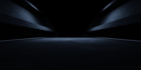 3d rendering of black abstract geometric background. Scene for advertising design, showroom, technology, future, modern, sport, game, alien, spaceship, garage. Sci Fi Illustration. Mysterious dystopia