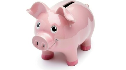 Fototapeta premium Piggy Bank on White Background - a charming and savings-inspired visual. The piggy bank on the white background creates a simple yet inviting look. It gives the impression of saving money, making it a