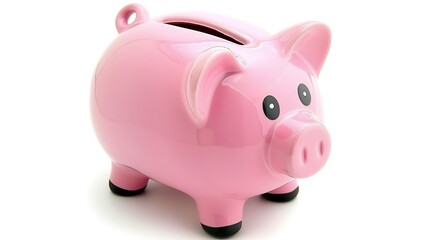 Fototapeta premium Piggy Bank on White Background - a charming and savings-inspired visual. The piggy bank on the white background creates a simple yet inviting look. It gives the impression of saving money, making it a