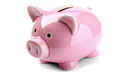 Fototapeta premium Piggy Bank on White Background - a charming and savings-inspired visual. The piggy bank on the white background creates a simple yet inviting look. It gives the impression of saving money, making it a