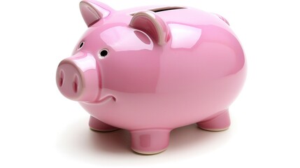Obraz premium Piggy Bank on White Background - a charming and savings-inspired visual. The piggy bank on the white background creates a simple yet inviting look. It gives the impression of saving money, making it a