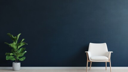 Modern interior featuring a sleek chair and vibrant plant against a dark wall, perfect for decor inspiration and minimalism.
