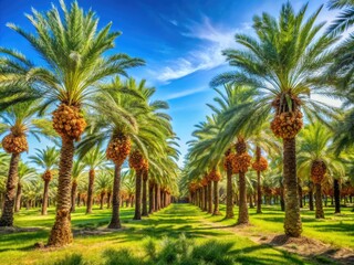 Fototapeta premium Plantation of Date Palms: Iconic Crop for Healthy Food Production in the Middle East and North Africa