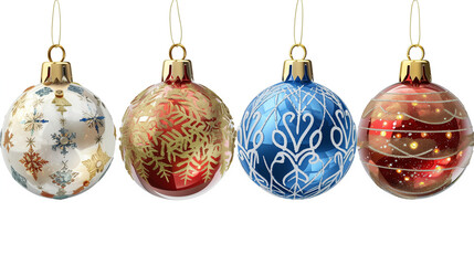 Christmas balls on the Christmas tree for a Christmas greeting card or for Christmas greetings isolated on white background