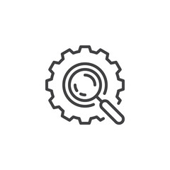 Gear with Magnifying Glass line icon