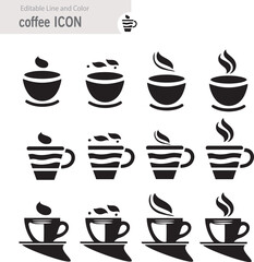  Coffee icon collection - vector outline illustration and silhouette