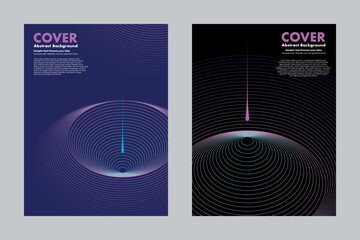 Abstract vector background featuring concentric circles lines with gradient colors. A long tail droplet is rushing into a small pit. For cover, poster, digital art. Minimalist style 