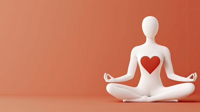 Heart-healthy yoga pose integrated with heart symbol, simple shapes, and neutral colors, flat illustration.