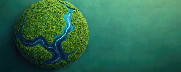 Obraz premium A green globe with rivers, reflecting nature and environmental sustainability.