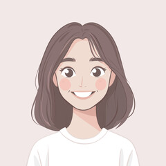 Smiling Girl with Brown Hair and White T-Shirt