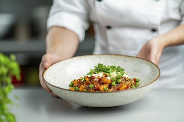 Keto adaptation showcases a chef preparing a keto dish in a lively kitchen, unique theme, eclectic decor, engaging visual arrangement.