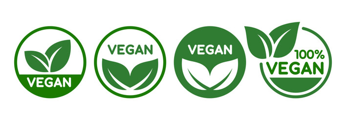 Vegan food icon set badge sign. Bio, Ecology, Organic logos and badges, label, tag. Green leaf on white background. Vector illustration.