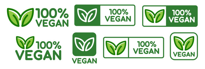 Vegan food icon set badge sign. Bio, Ecology, Organic logos and badges, label, tag. Green leaf on white background. Vector illustration.
