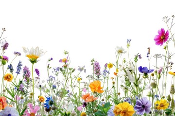 Colorful wildflowers on white background