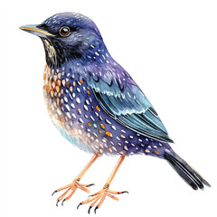 cute Starling Bird watercolor clipart illustration isolated