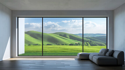 Fototapeta premium Themed living room with large glass windows version 3