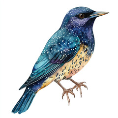 cute Starling Bird watercolor clipart illustration isolated
