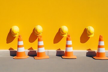 traffic cones and construction Hat 3d object set for watch out
