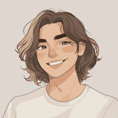 Smiling Young Man with Brown Hair and White T-Shirt