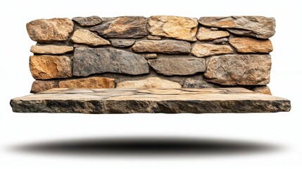 Stone bench on white background, minimalist design with natural elements. explore textures, light,...