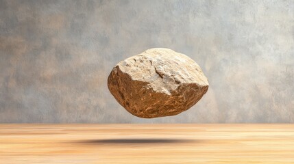Fototapeta premium Textured rock on polished wood, a study in contrast and natural materials closeup