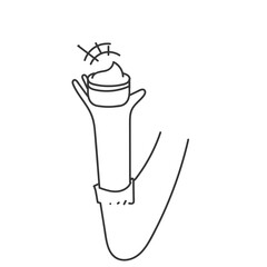 hand drawing doodle hand holding beauty cream package tube