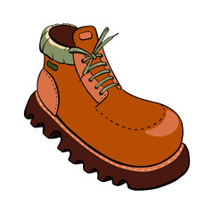 Stylish Brown Hiking Boot that Features a Durable Sole for Extra Support and Comfort. Vector sketch illustration. tourism.