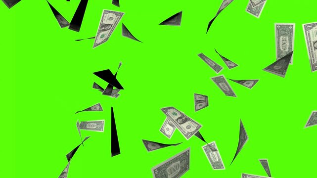 US Dollars bills raining against green screen.