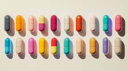 Colorful assortment of capsules arranged in a pattern