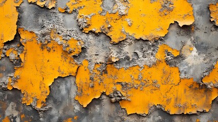 Obraz premium Oxidized metal with bold rust stains, scattered yellow-orange patches, rough textures blending with smoother areas, industrial wear and tear look