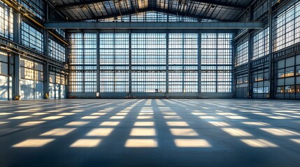 Panoramic view of a large checker plate floor, dynamic reflections, and subtle shadow play, industrial setting, giving a sense of endlessness