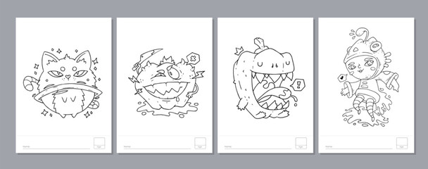 Doodle coloring page for children and adults. Black and white vector characters. Vector doodle illustration