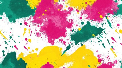 Abstract watercolor background with splashes of green, yellow, and pink paint.