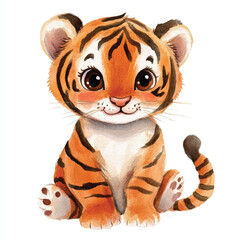 cute Tiger watercolor clipart illustration isolated