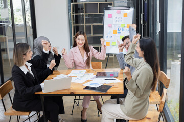 Team of Asian business people and working together in office, Startup projects and business presentation at meeting room.