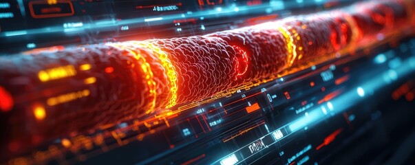 Futuristic data stream with vibrant colors and glowing patterns.