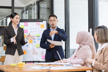 Team of Asian business people and working together in office, Startup projects and business presentation at meeting room.