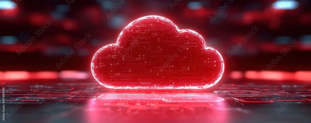 Poster red glowing cloud computing network data server technology