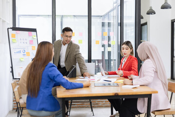 Team of asian business working with finances analysis report meeting in office, business financing, accounting banking, Business teamwork, Team of creative asian business meeting and business planning