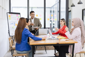 Team of asian business working with finances analysis report meeting in office, business financing, accounting banking, Business teamwork, Team of creative asian business meeting and business planning