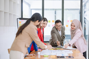 Team of asian business working with finances analysis report meeting in office, business financing, accounting banking, Business teamwork, Team of creative asian business meeting and business planning