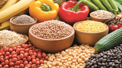 Fototapeta premium Vibrant still life of fresh beans, colorful peppers, and assorted vegetables, a colorful culinary display