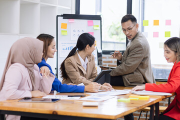 Team of asian business working with finances analysis report meeting in office, business financing, accounting banking, Business teamwork, Team of creative asian business meeting and business planning