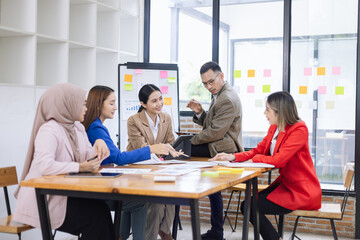 Team of asian business working with finances analysis report meeting in office, business financing, accounting banking, Business teamwork, Team of creative asian business meeting and business planning